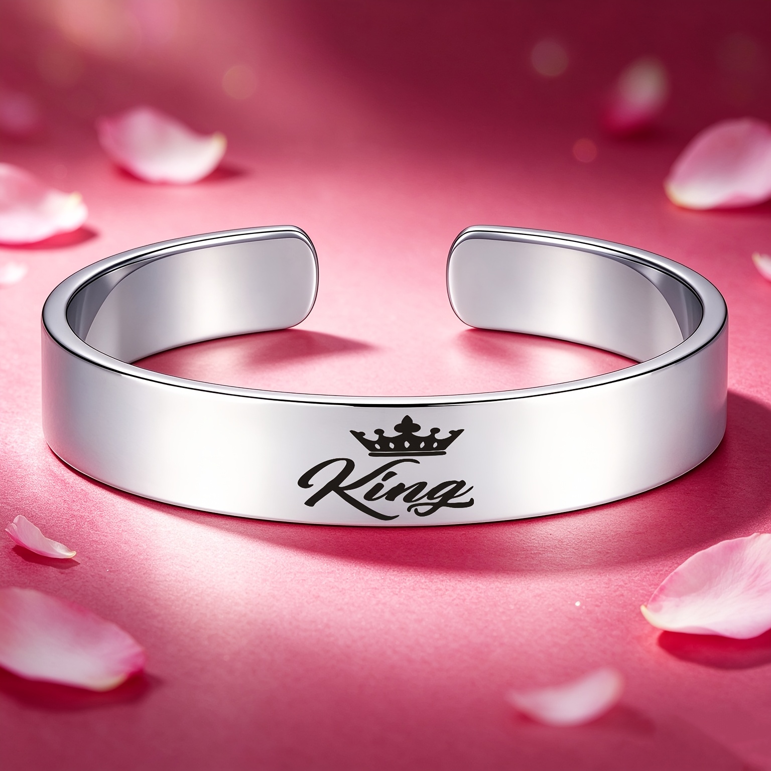 Men's 'King' Open Bangle Bracelet with Crown Element